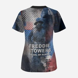 Freddie Stowers Scrub Top African American Military Hero - Medal Of Honor 157th Infantry Division