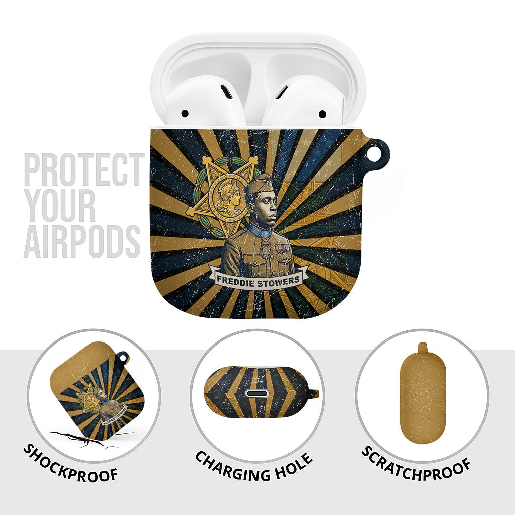 Freddie Stowers AirPods Case Medal Of Honor Hero - Vintage Retro Sunburst - Military Valor Heritage