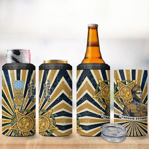Freddie Stowers 4 in 1 Can Cooler Tumbler Medal Of Honor Hero - Vintage Retro Sunburst - Military Valor Heritage