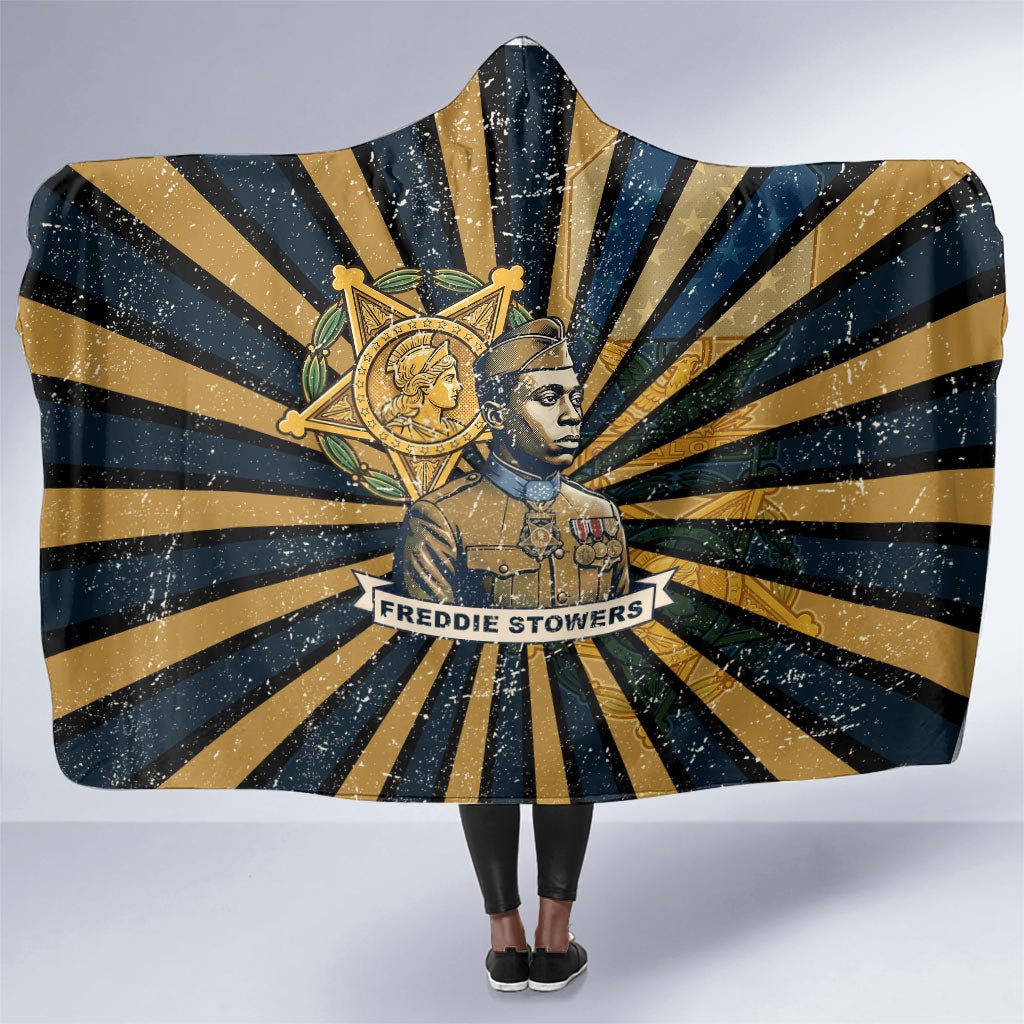 Freddie Stowers Hooded Blanket Medal Of Honor Hero - Vintage Retro Sunburst - Military Valor Heritage