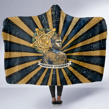 Freddie Stowers Hooded Blanket Medal Of Honor Hero - Vintage Retro Sunburst - Military Valor Heritage