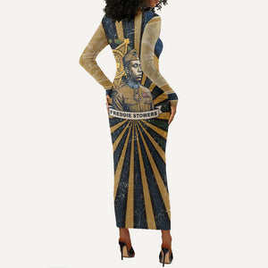 Freddie Stowers Long Sleeve Bodycon Dress Medal Of Honor Hero - Vintage Retro Sunburst - Military Valor Heritage