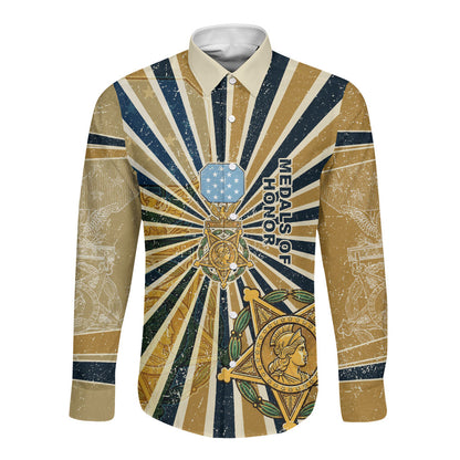 Freddie Stowers Long Sleeve Button Shirt Medal Of Honor Hero - Vintage Retro Sunburst - Military Valor Heritage