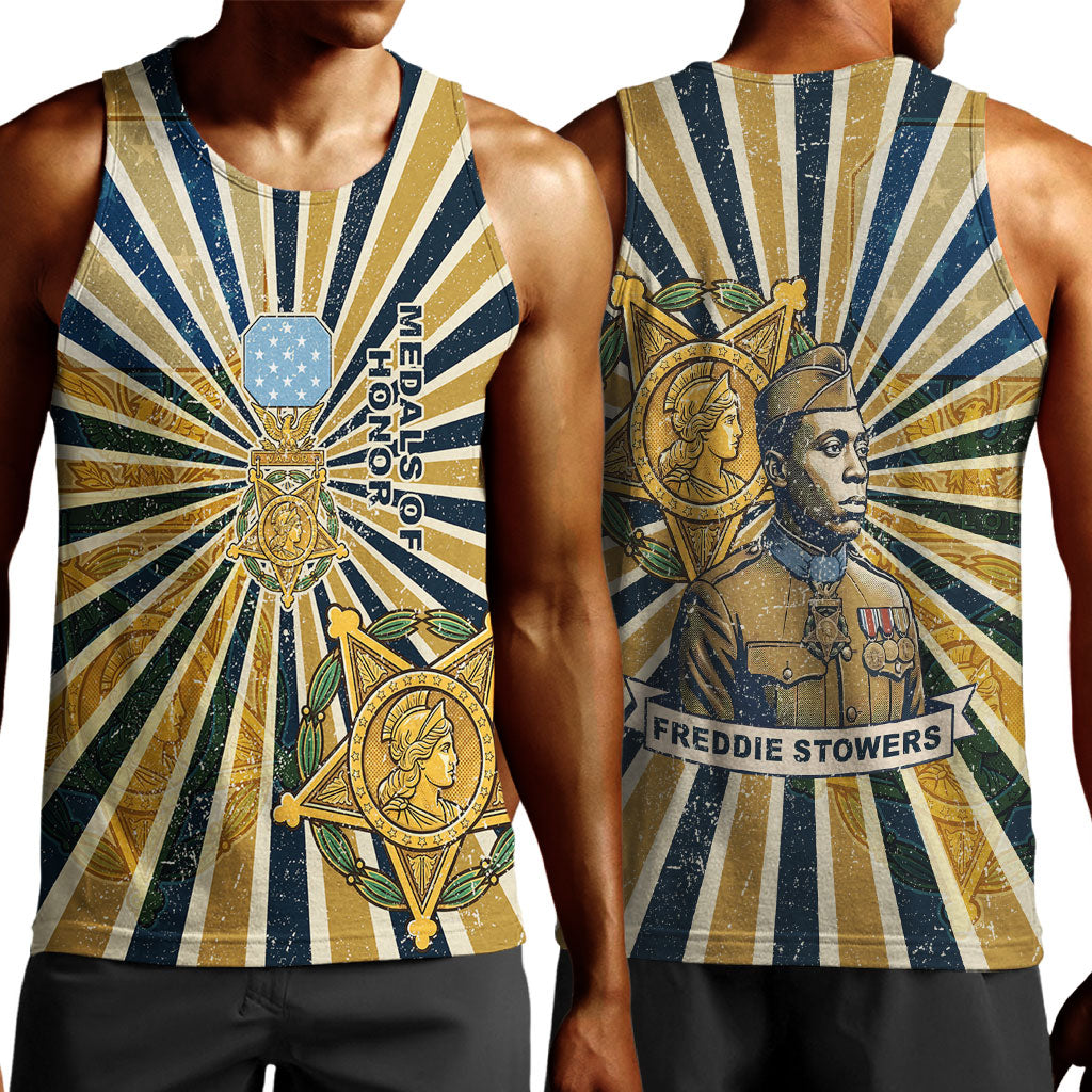 Freddie Stowers Men Tank Top Medal Of Honor Hero - Vintage Retro Sunburst - Military Valor Heritage