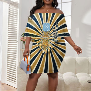 Freddie Stowers Off Shoulder Short Dress Medal Of Honor Hero - Vintage Retro Sunburst - Military Valor Heritage