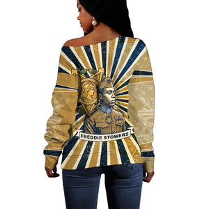 Freddie Stowers Off Shoulder Sweater Medal Of Honor Hero - Vintage Retro Sunburst - Military Valor Heritage