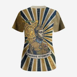 Freddie Stowers Scrub Top Medal Of Honor Hero - Vintage Retro Sunburst - Military Valor Heritage