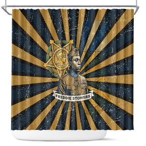 Freddie Stowers Shower Curtain Medal Of Honor Hero - Vintage Retro Sunburst - Military Valor Heritage