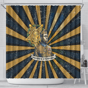 Freddie Stowers Shower Curtain Medal Of Honor Hero - Vintage Retro Sunburst - Military Valor Heritage