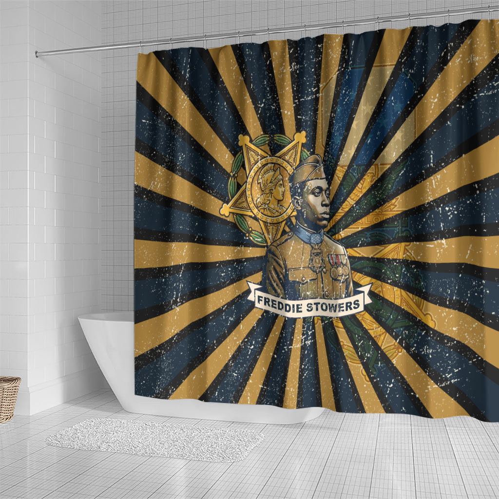 Freddie Stowers Shower Curtain Medal Of Honor Hero - Vintage Retro Sunburst - Military Valor Heritage