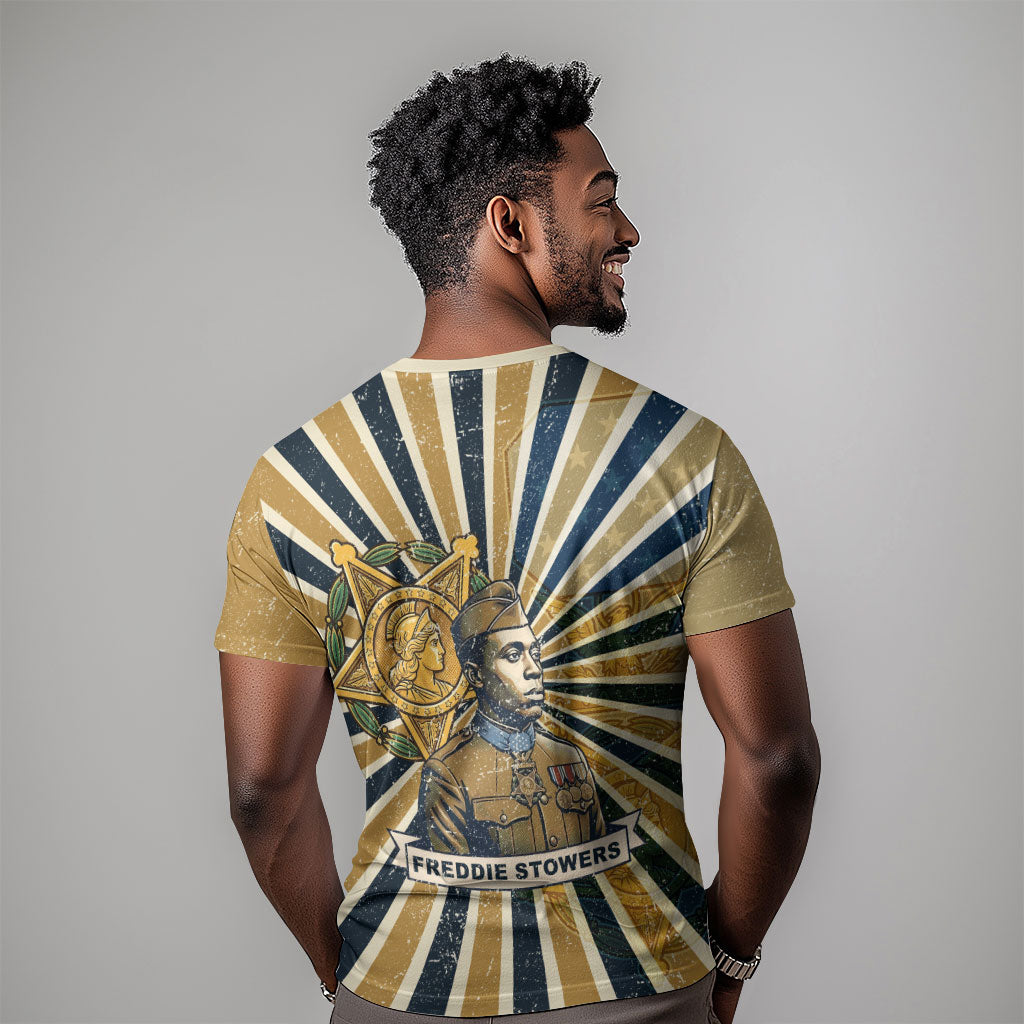Freddie Stowers T shirt Medal Of Honor Hero - Vintage Retro Sunburst - Military Valor Heritage