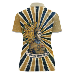 Freddie Stowers Women Polo Shirt Medal Of Honor Hero - Vintage Retro Sunburst - Military Valor Heritage