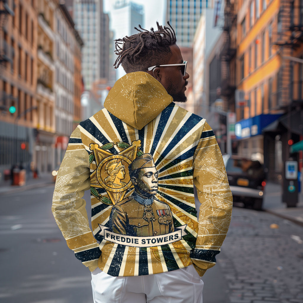 Freddie Stowers Zip Hoodie Medal Of Honor Hero - Vintage Retro Sunburst - Military Valor Heritage