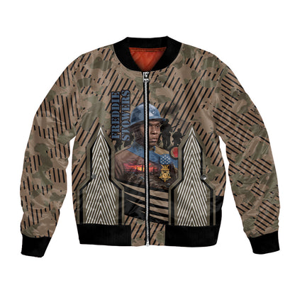 Freddie Stowers African American Bomber Jacket Medal Of Honor Red Hand - Military Camouflage Striped World War I