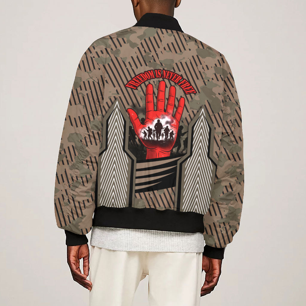Freddie Stowers African American Bomber Jacket Medal Of Honor Red Hand - Military Camouflage Striped World War I
