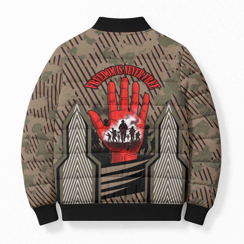 Freddie Stowers African American Bomber Puffer Jacket Medal Of Honor Red Hand - Military Camouflage Striped World War I