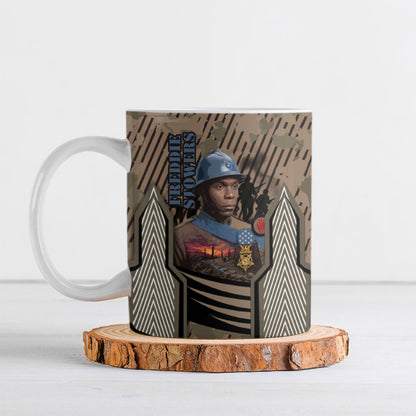 Freddie Stowers African American Ceramic Mug Medal Of Honor Red Hand - Military Camouflage Striped World War I