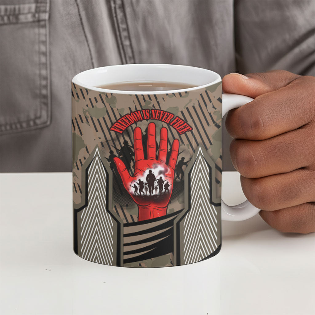 Freddie Stowers African American Ceramic Mug Medal Of Honor Red Hand - Military Camouflage Striped World War I