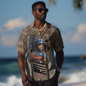 Freddie Stowers African American Hawaiian Shirt Medal Of Honor Red Hand - Military Camouflage Striped World War I