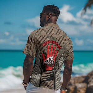 Freddie Stowers African American Hawaiian Shirt Medal Of Honor Red Hand - Military Camouflage Striped World War I