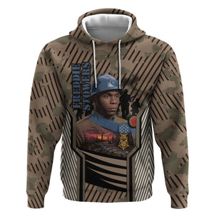 Freddie Stowers African American Hoodie Medal Of Honor Red Hand - Military Camouflage Striped World War I