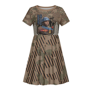 Freddie Stowers African American Kid Short Sleeve Dress Medal Of Honor Red Hand - Military Camouflage Striped World War I