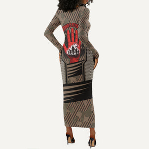 Freddie Stowers African American Long Sleeve Bodycon Dress Medal Of Honor Red Hand - Military Camouflage Striped World War I