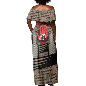 Freddie Stowers African American Off Shoulder Maxi Dress Medal Of Honor Red Hand - Military Camouflage Striped World War I