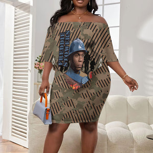 Freddie Stowers African American Off Shoulder Short Dress Medal Of Honor Red Hand - Military Camouflage Striped World War I