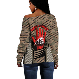 Freddie Stowers African American Off Shoulder Sweater Medal Of Honor Red Hand - Military Camouflage Striped World War I