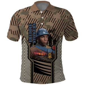 Freddie Stowers African American Polo Shirt Medal Of Honor Red Hand - Military Camouflage Striped World War I
