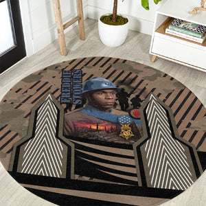 Freddie Stowers African American Round Carpet Medal Of Honor Red Hand - Military Camouflage Striped World War I