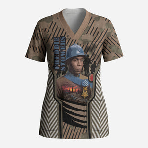Freddie Stowers African American Scrub Top Medal Of Honor Red Hand - Military Camouflage Striped World War I