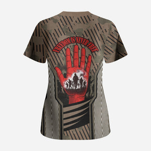 Freddie Stowers African American Scrub Top Medal Of Honor Red Hand - Military Camouflage Striped World War I