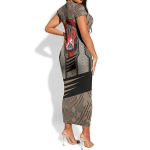 Freddie Stowers African American Short Sleeve Bodycon Dress Medal Of Honor Red Hand - Military Camouflage Striped World War I