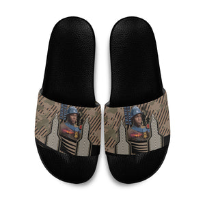 Freddie Stowers African American Slide Sandals Medal Of Honor Red Hand - Military Camouflage Striped World War I