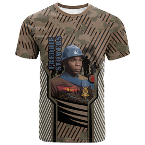 Freddie Stowers African American T shirt Medal Of Honor Red Hand - Military Camouflage Striped World War I