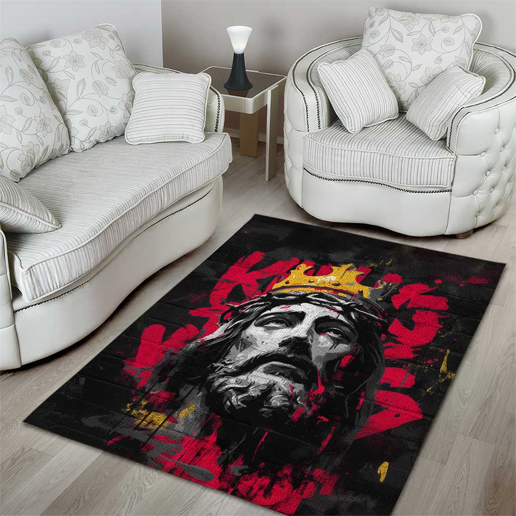 Jesus Graffiti Design Area Rug Crowned Portrait and Urban Street Art Style - African Pride