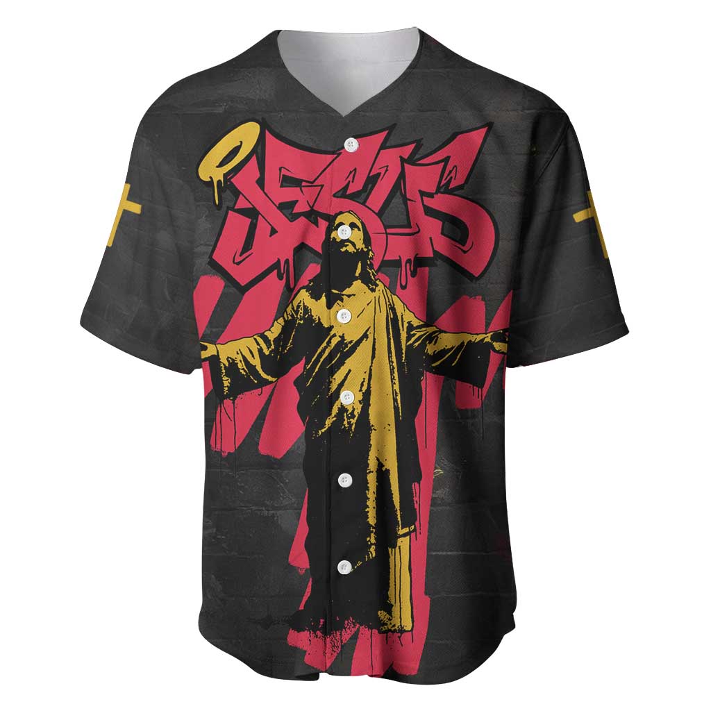 Jesus Graffiti Design Baseball Jersey Crowned Portrait and Urban Street Art Style - African Pride