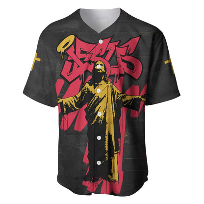 Jesus Graffiti Design Baseball Jersey Crowned Portrait and Urban Street Art Style - African Pride