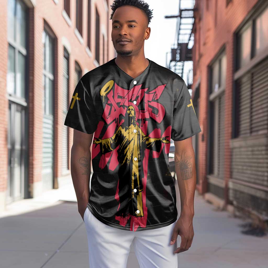 Jesus Graffiti Design Baseball Jersey Crowned Portrait and Urban Street Art Style - African Pride