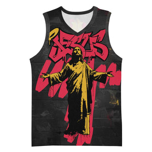 Jesus Graffiti Design Basketball Jersey Crowned Portrait and Urban Street Art Style TS04