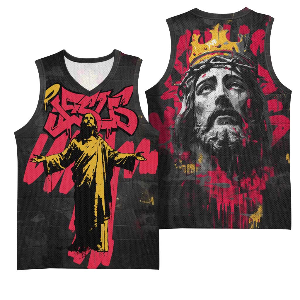 Jesus Graffiti Design Basketball Jersey Crowned Portrait and Urban Street Art Style TS04