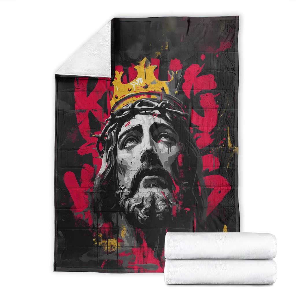 Jesus Graffiti Design Blanket Crowned Portrait and Urban Street Art Style - African Pride
