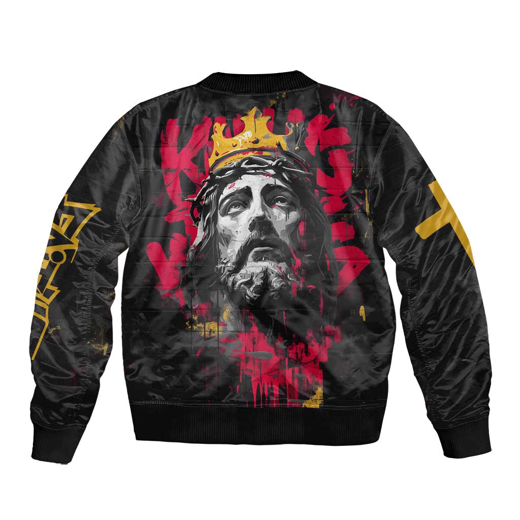 Jesus Graffiti Design Bomber Jacket Crowned Portrait and Urban Street Art Style - African Pride