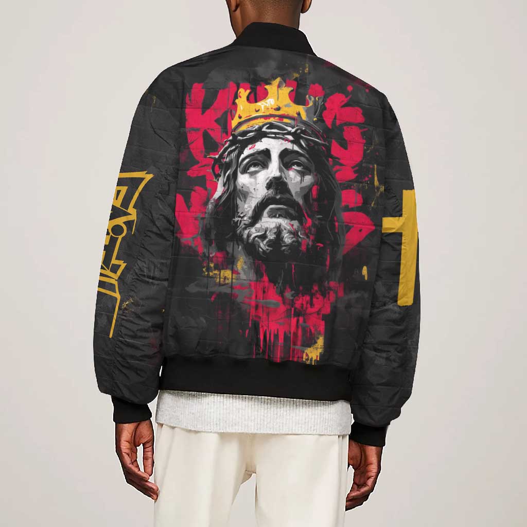 Jesus Graffiti Design Bomber Jacket Crowned Portrait and Urban Street Art Style - African Pride