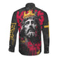 Jesus Graffiti Design Long Sleeve Button Shirt Crowned Portrait and Urban Street Art Style - African Pride