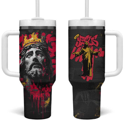 Jesus Graffiti Design Tumbler With Handle Crowned Portrait and Urban Street Art Style - African Pride