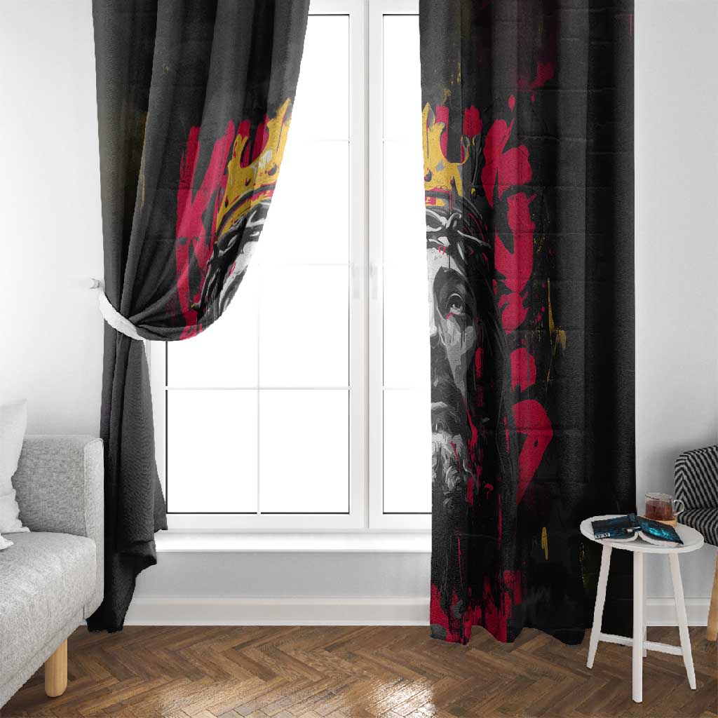 Jesus Graffiti Design Window Curtain Crowned Portrait and Urban Street Art Style - African Pride