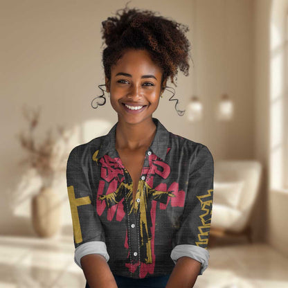 Jesus Graffiti Design Women Casual Shirt Crowned Portrait and Urban Street Art Style - African Pride